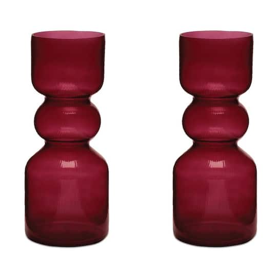 Melrose Red Ribbed Glass Vases, 2ct.